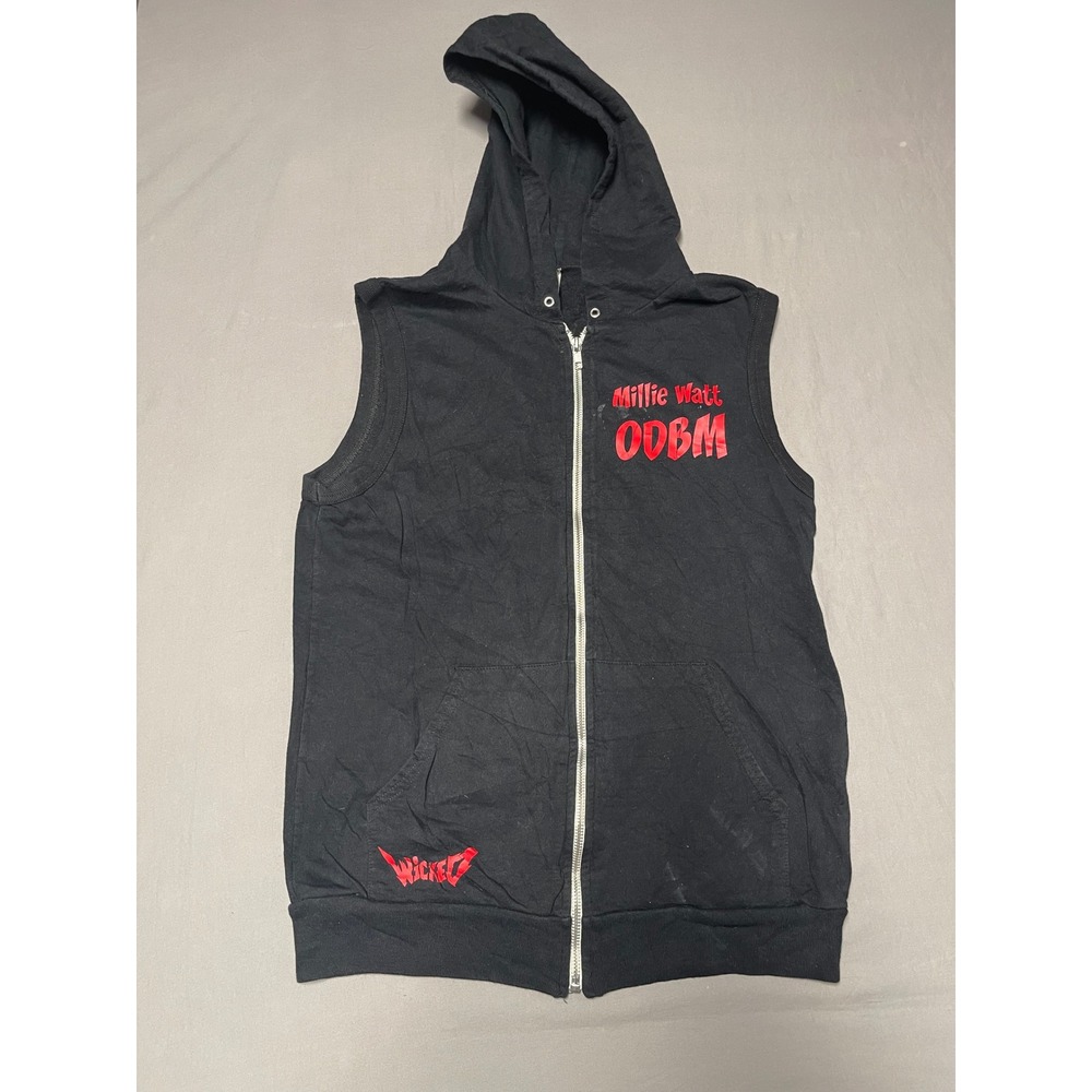 American Apparel Millie Watt ODBM Sleeveless Zip Hoodie Black Mens S Made in USA